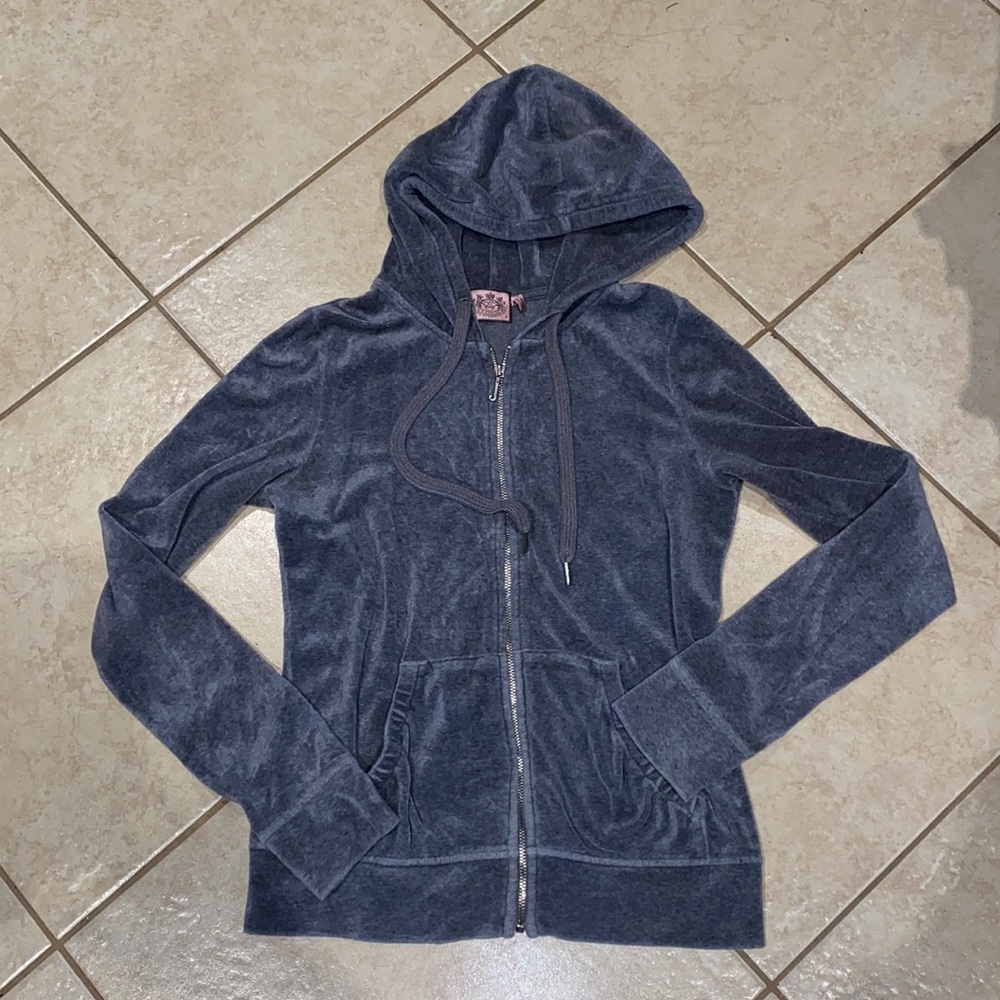 Juicy Couture velour hooded zip up track jacket Sz Medium